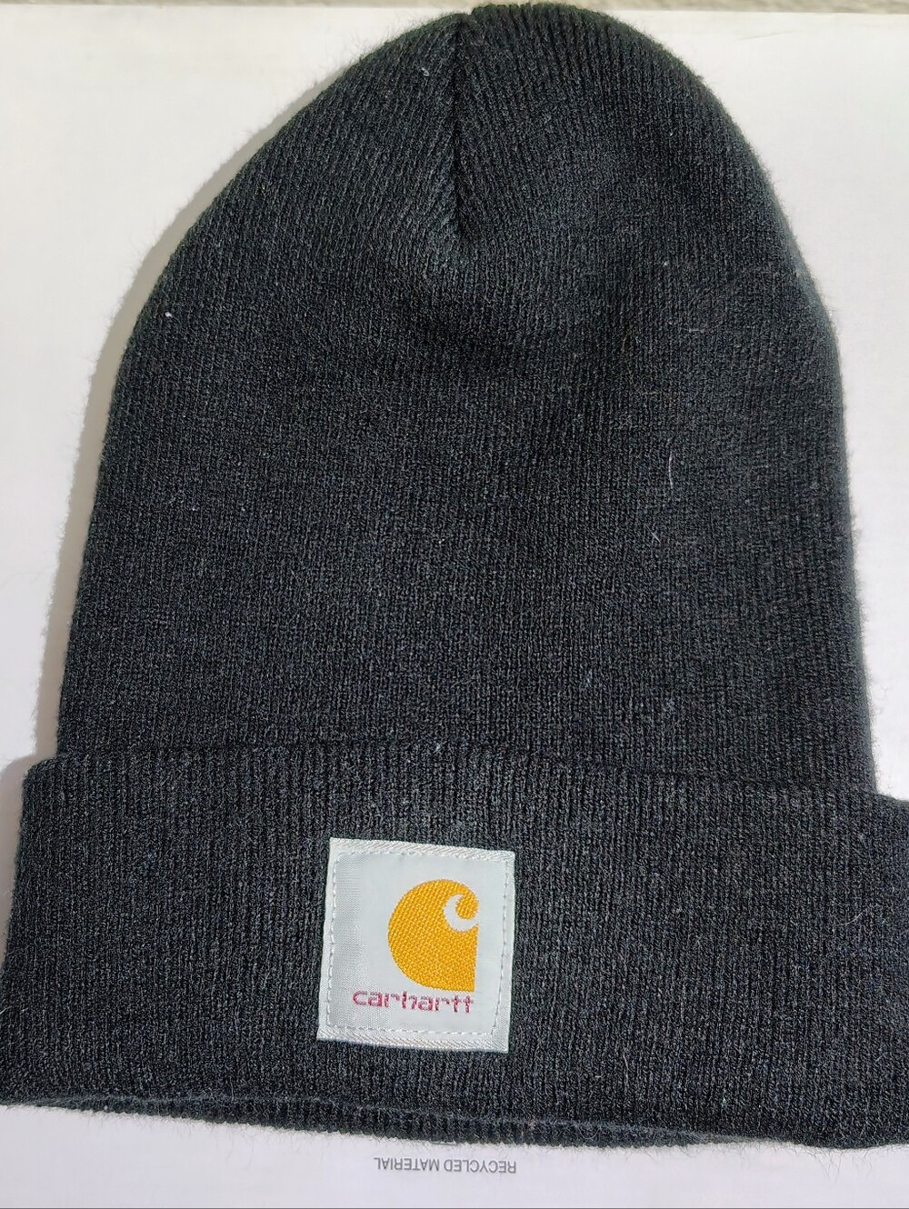 Carhartt Black Knit Beanie with Yellow Logo Patch